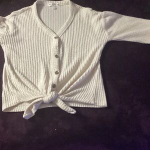 Women's White Button-Down Tie Front Blouse